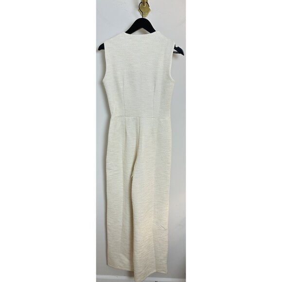 MANGO Sleeveless Tweed Jumpsuit in Cream Size Small - Picture 6 of 9